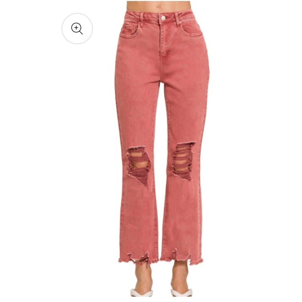 Risen NEW High Rise Straight Jeans Size 27 Distressed‎ Rust Color Womens
